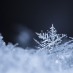Real snowflake with dark background.