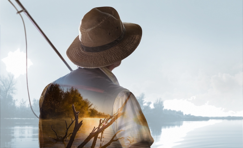 Fisherman and nature background.