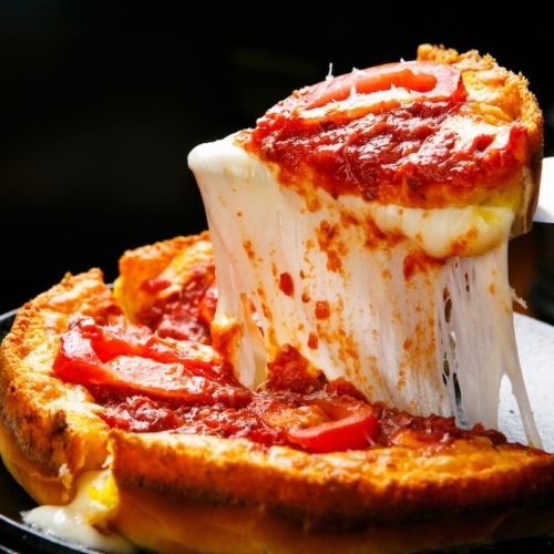 Chicago Style Deep Dish Cheese Pizza.