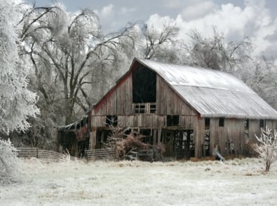 Rustic Weathered Barn Farm Ice Storm Springfield Southwest Missouri MO