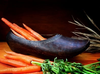 Wooden shoe with carrots inside for St. Nicholas Day.