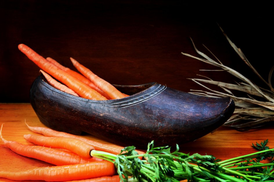 Wooden shoe with carrots inside for St. Nicholas Day.