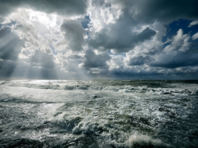 Stormy weather over ocean.