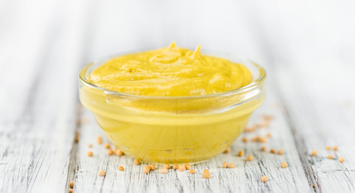 Jar of homemade yellow mustard