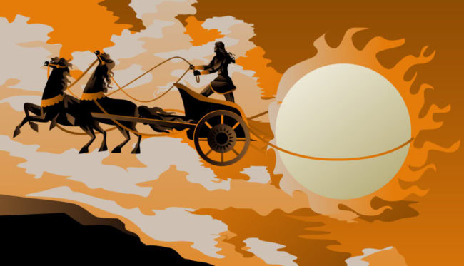 Phaeton driving his father Hellos sun chariot across the sky.