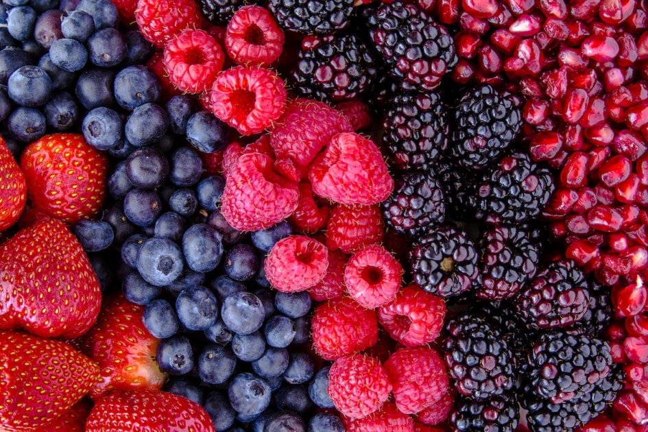 Assorted Fresh Berries and Pomegranate Seeds.