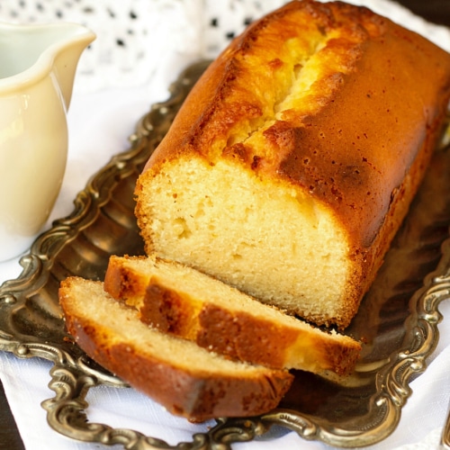 Sweet homemade traditional pound cake with lemon for dessert.
