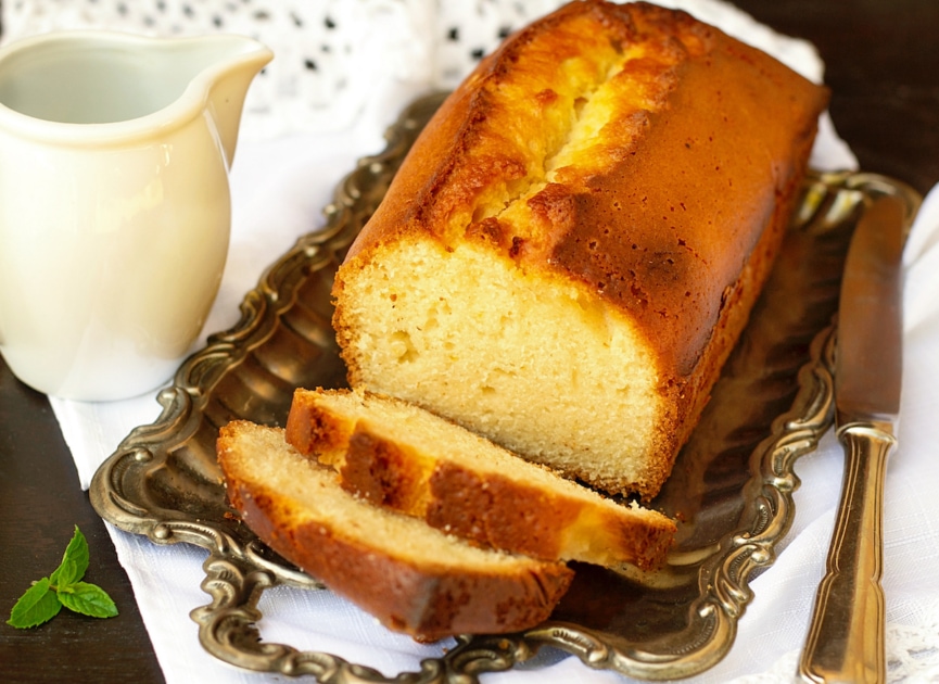 Sweet homemade traditional pound cake with lemon for dessert.