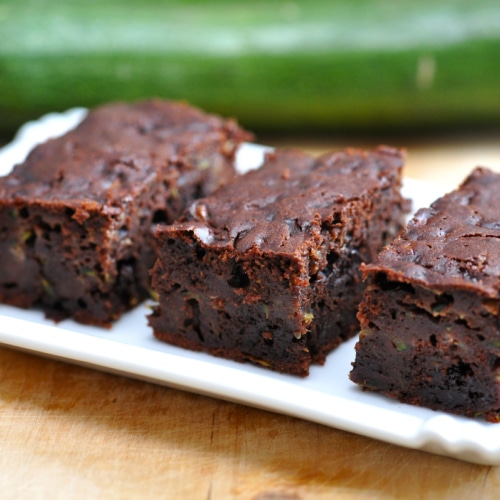 zucchini brownies on a plate.