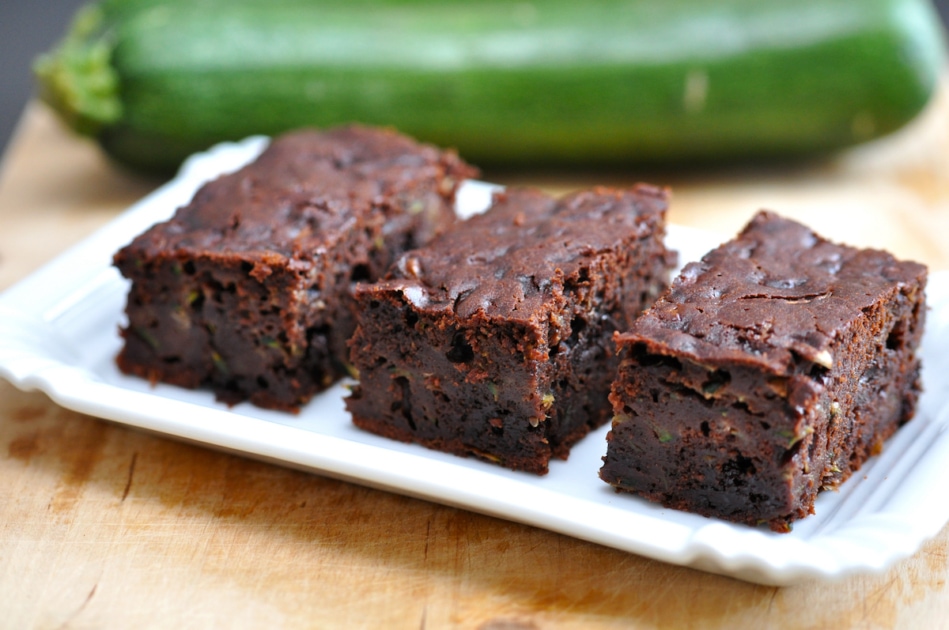 zucchini brownies on a plate.