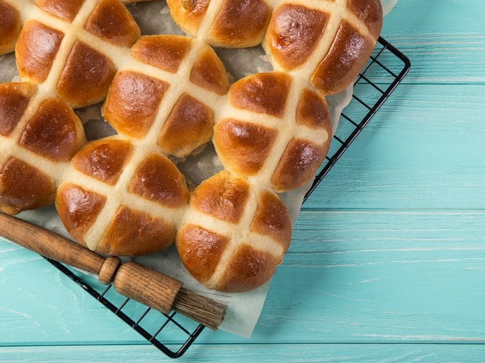 A tray of Hot Cross Buns.