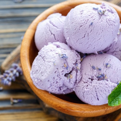 Homemade lavender ice cream.