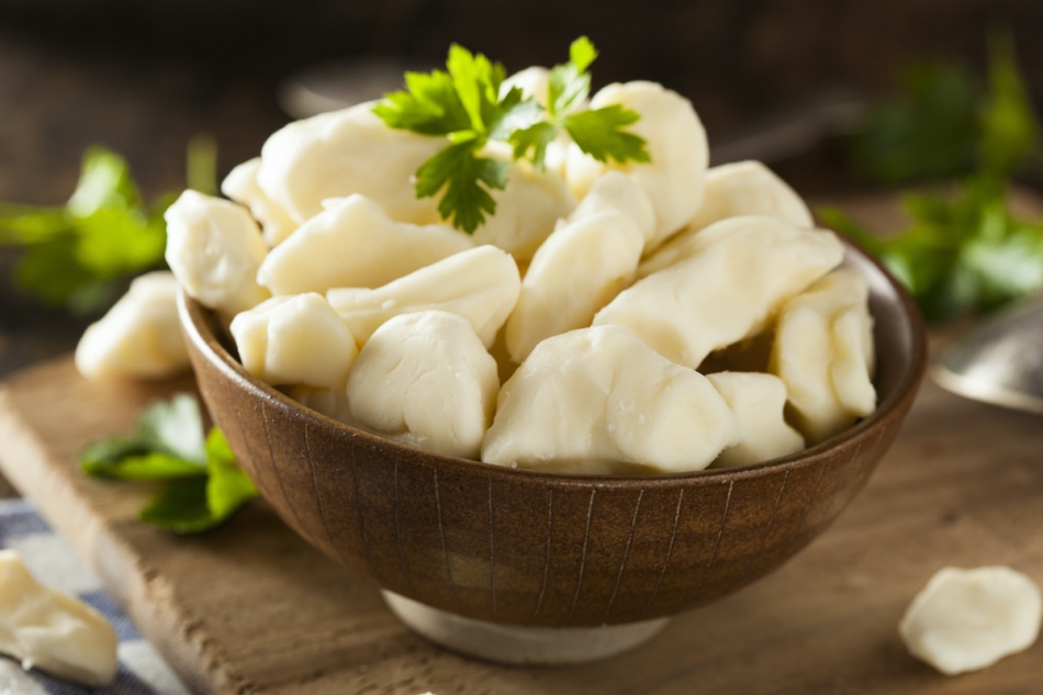 White Cheese Curds for poutine in a Bowl