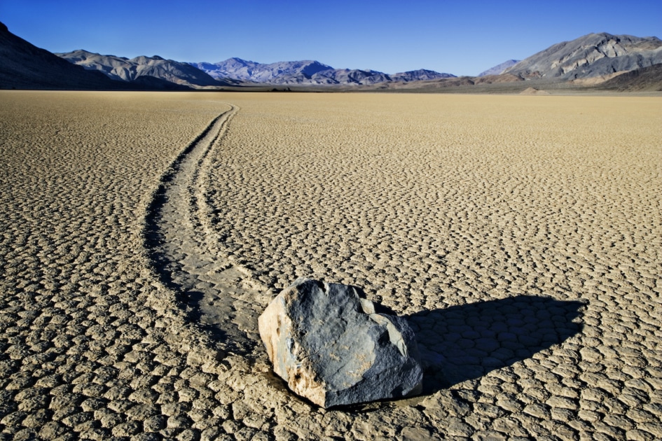 USA, California, Death Valley National Park. Mysterious sliding rock on Racetrack. Credit as: Dennis Flaherty / Jaynes Gallery / DanitaDelimont.com