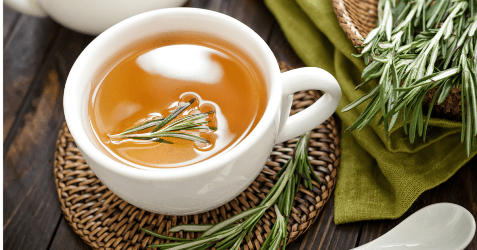 Rosemary tea with leaves.