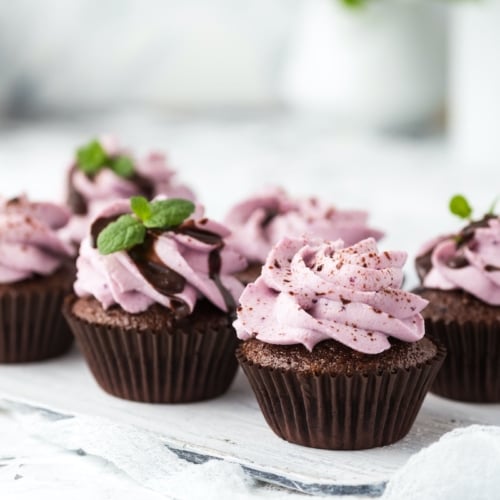 chocolate cupcakes with pink frosting