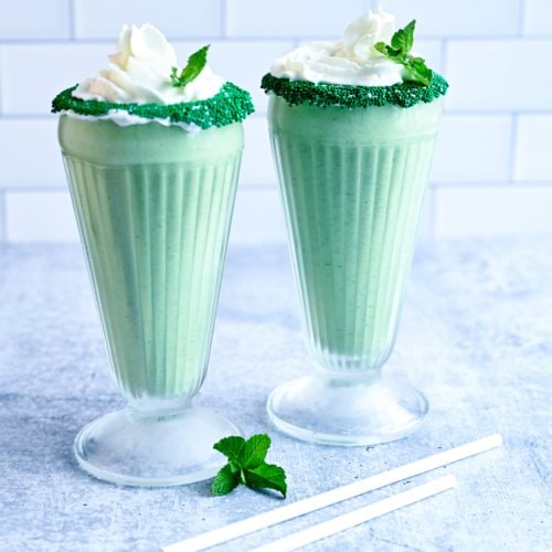 Homemade Green Matcha Shamrock Shakes.