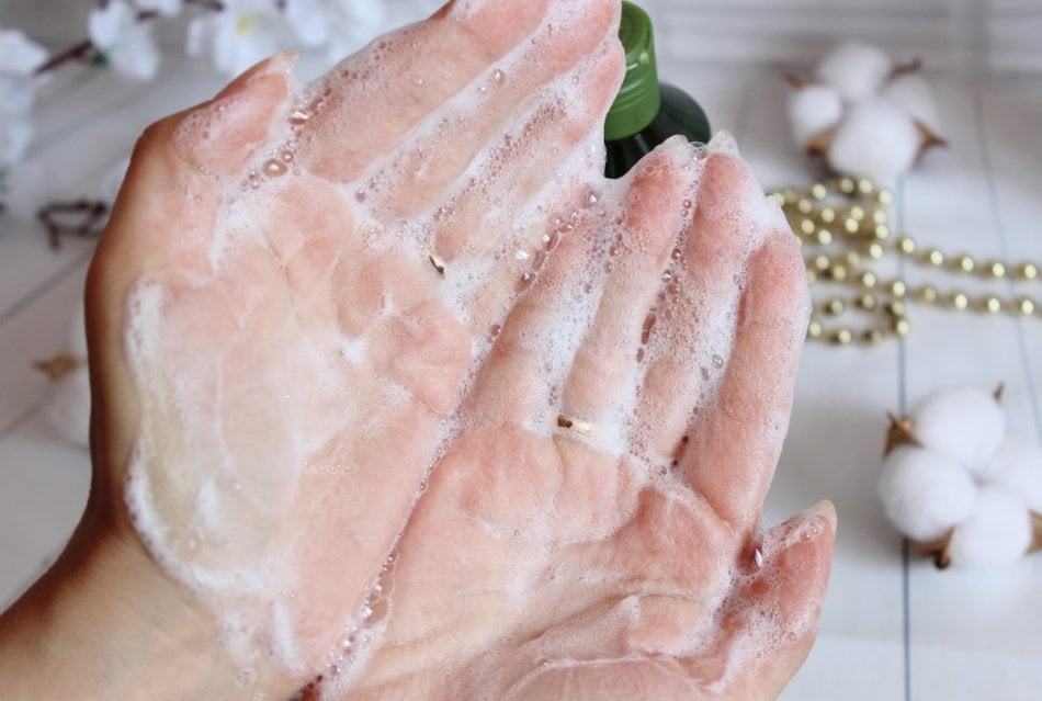 Lather soap in women's hands. Body care.