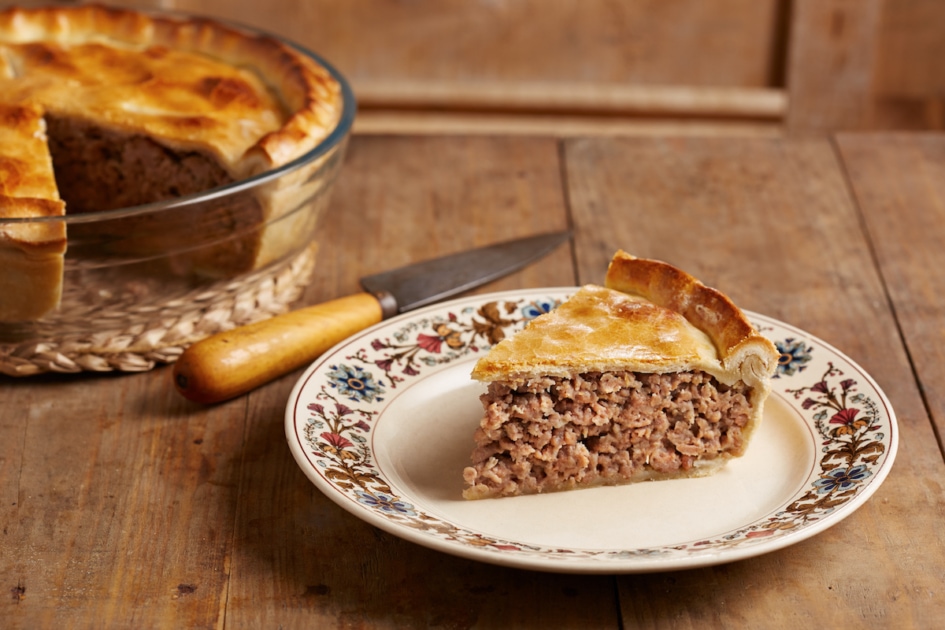 Traditional meat pie on a dish.