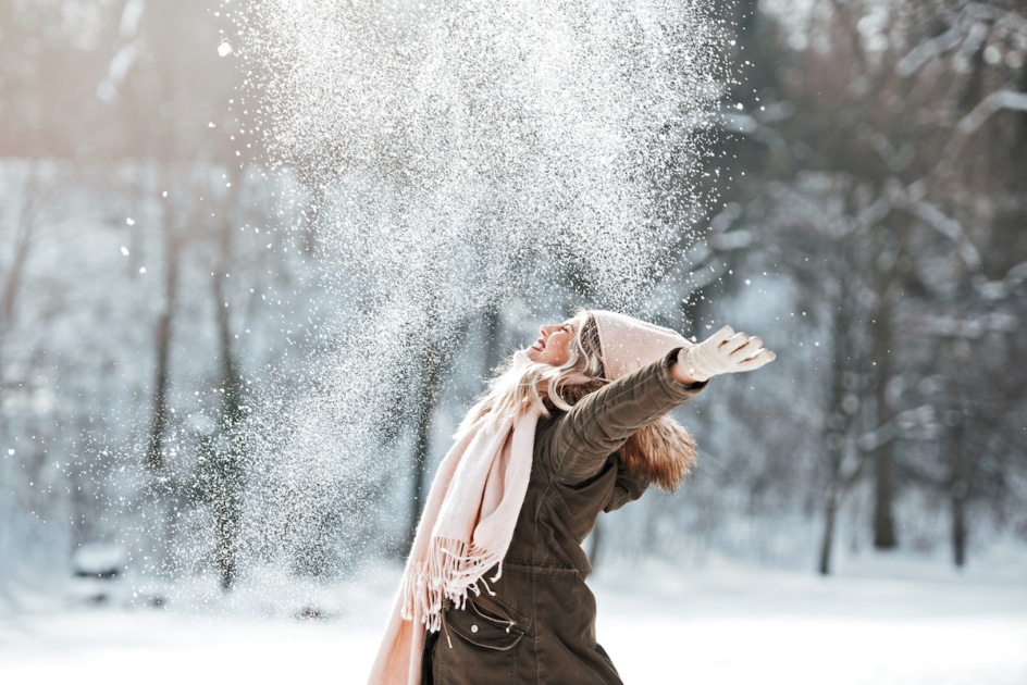 Beautiful young woman enjoying in the snow.