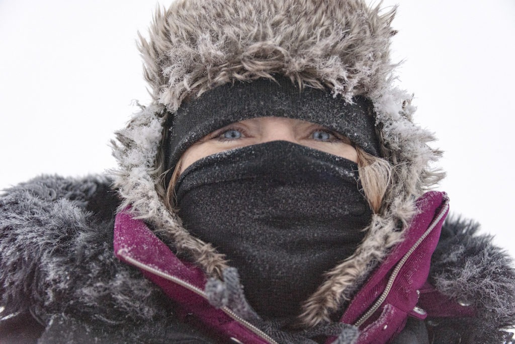woman bundled up in winter gear