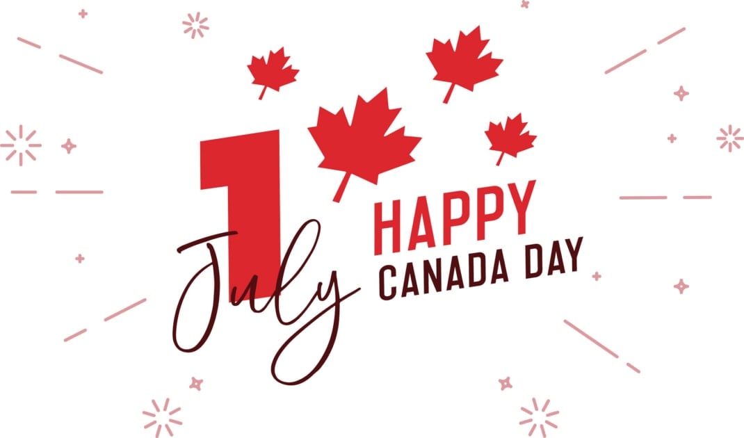 Happy Canada Day Poster Depicting Canada Leaf Logo and Date.