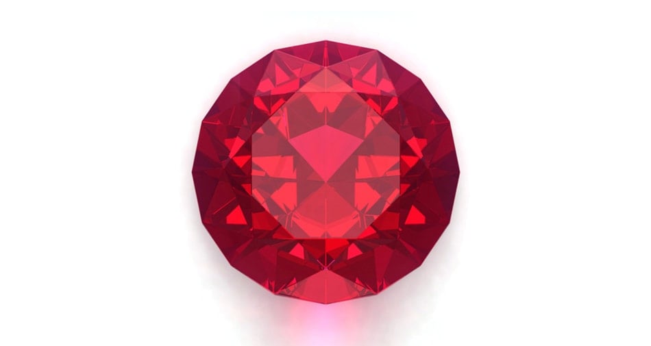 A ruby birthstone symbolizing the month of July against a white background.