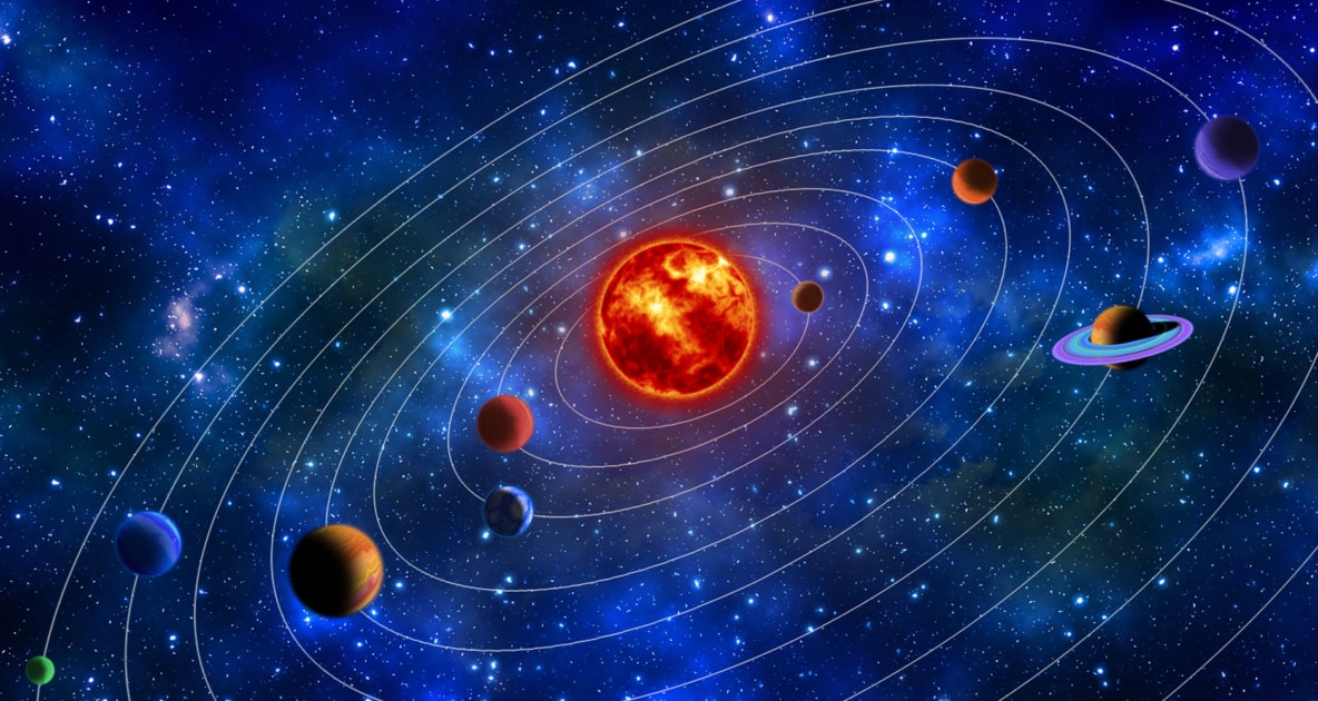Illustration of the Solar System using rings to depict movement of planets around sun.