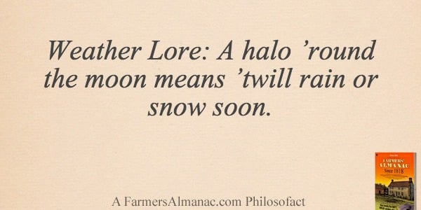 Weather Lore: A halo ’round the moon means ’twill rain or snow soon.image preview
