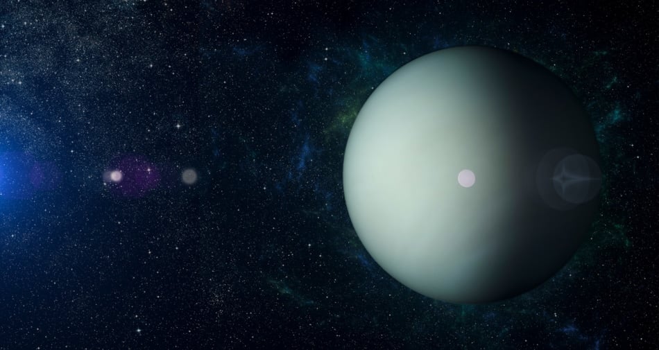 3D Rendering of the planet Uranus depicting day and night.