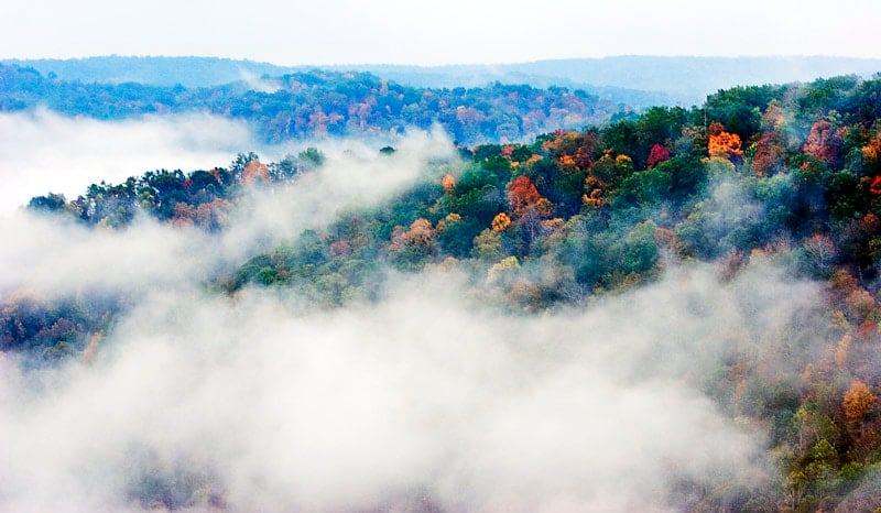 Clouds wisping over the Big South Fork National Recreation Area in Kentucky during Autumn.