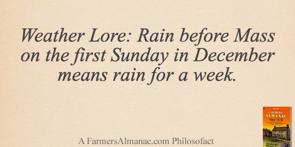 Weather Lore: Rain before Mass on the first Sunday in December means rain for a week.image preview