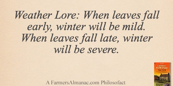 Weather Lore: When leaves fall early, winter will be mild. When leaves fall late, winter will be severe.image preview