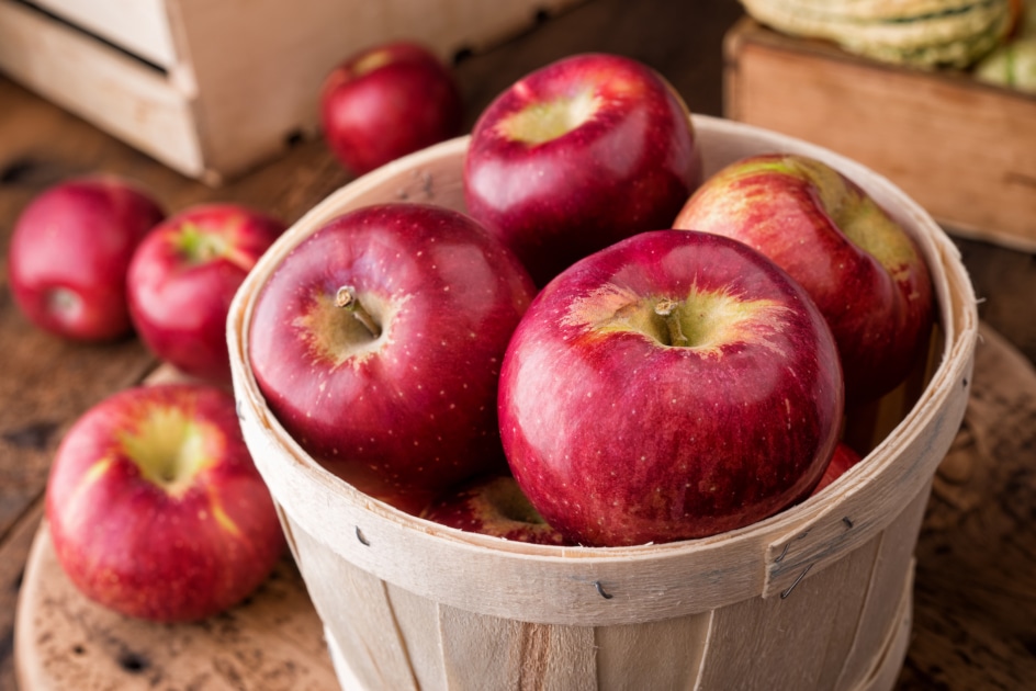 Cortland apples in a wicker basket