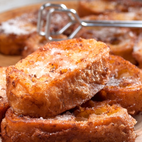 Delicious looking french toast in a dish.