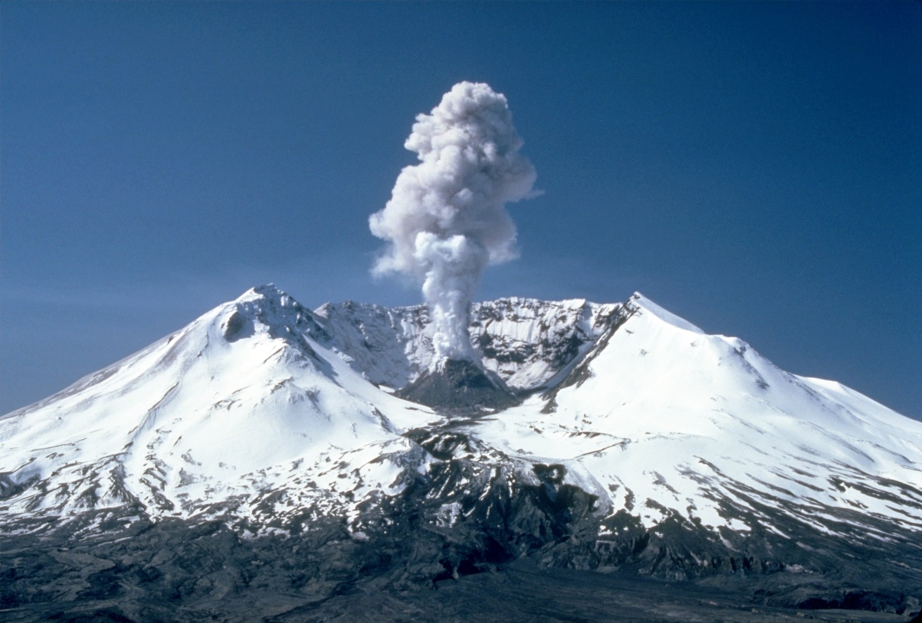 Mount St. Helens with a plume of smoke