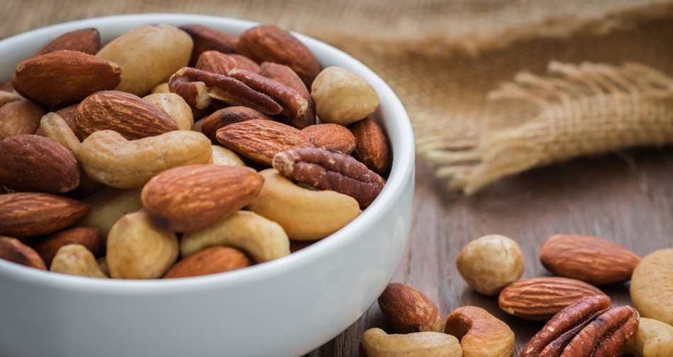 Assortment of nuts in a bowl.