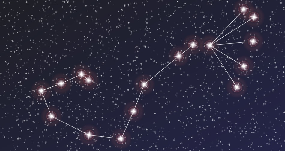The constellation of Scorpius the scorpion related to the zodiac sign scorpio.