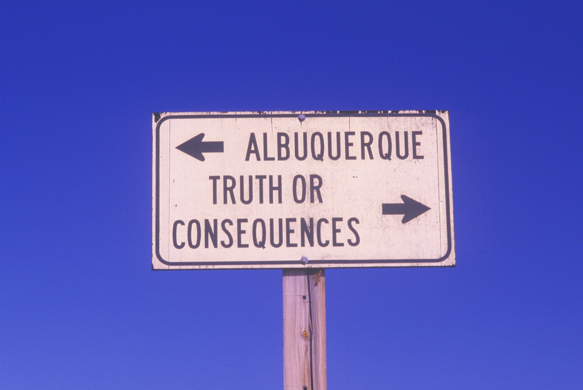 Road sign for Truth or Consequences, NM