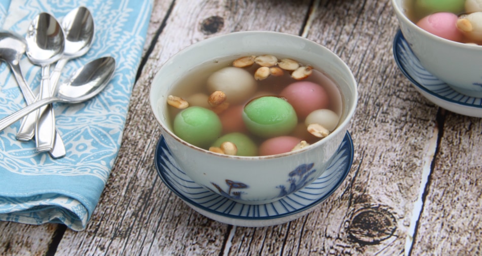 Dongzhi Tang Yuan Sweet Dumplings in a bowl.