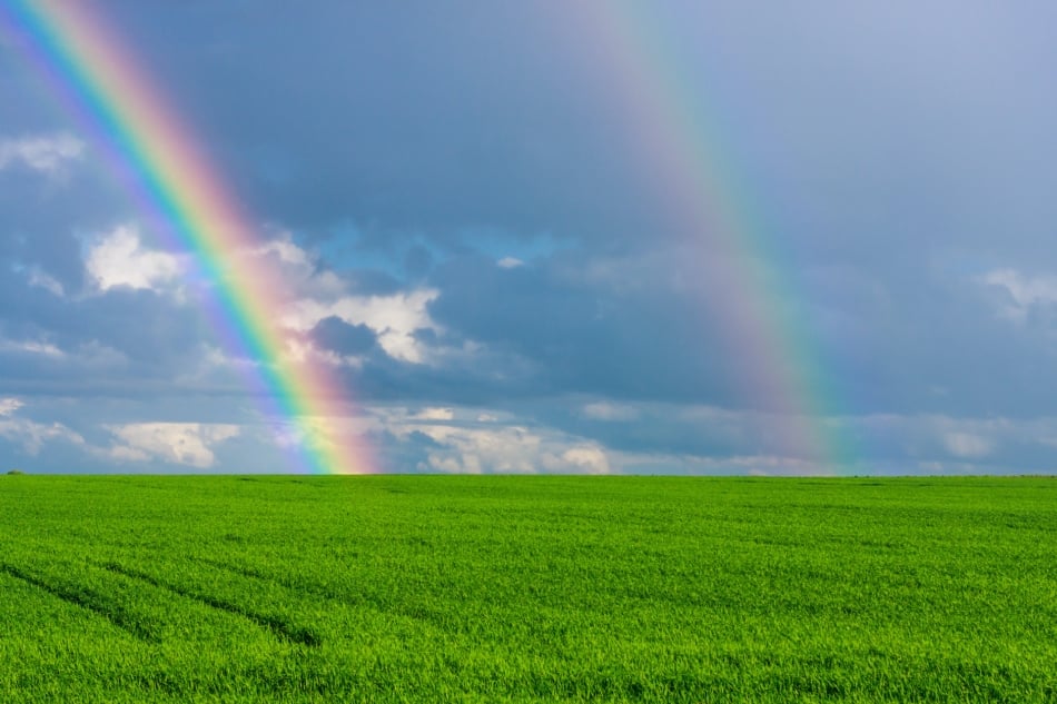 Double rainbow against the horizon.