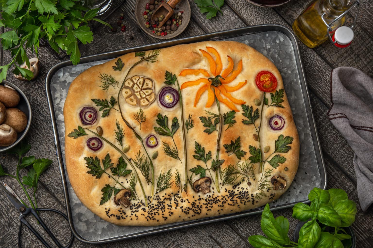 How To Make Focaccia Art With Vegetables and Herbs - Farmers&amp;#39; Almanac ...