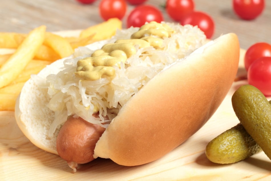 Sauerkraut is made from cabbage and is a favorite on hot dogs.