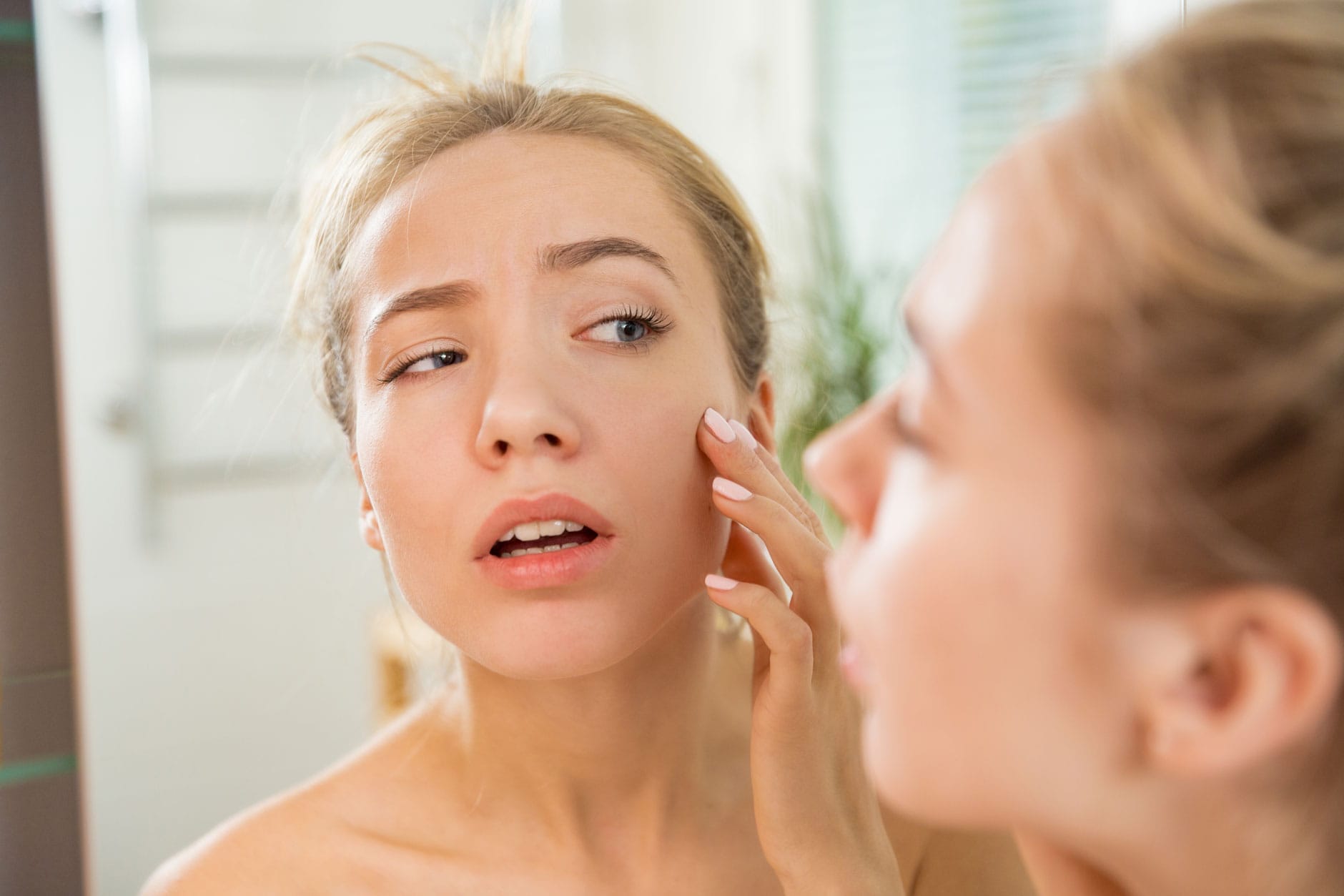A close-up of hydrated facial skin after a cleansing routine.