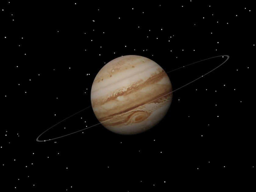 3D Rendering of Jupiter with a small ring around it.