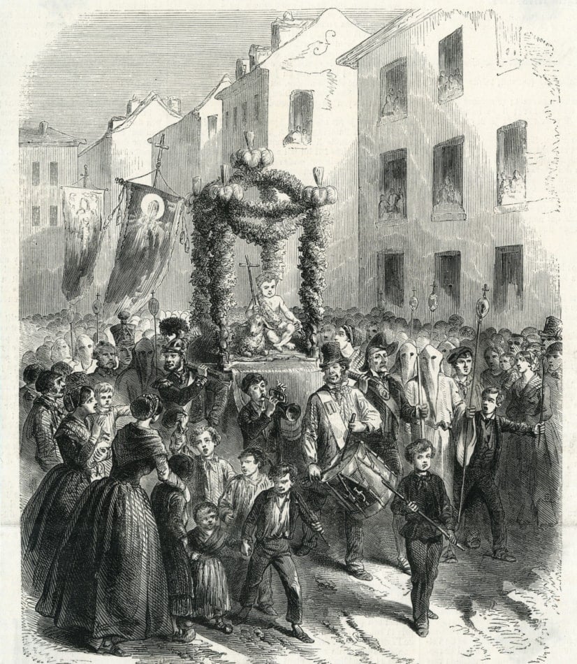 Illustration of St Johns Eve celebration in France, 1858.