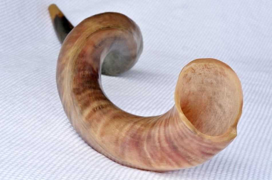 Shofar (horn) from the horn of a Greater kudu on Rosh Hashanah and Yom Kippur High Holidays.