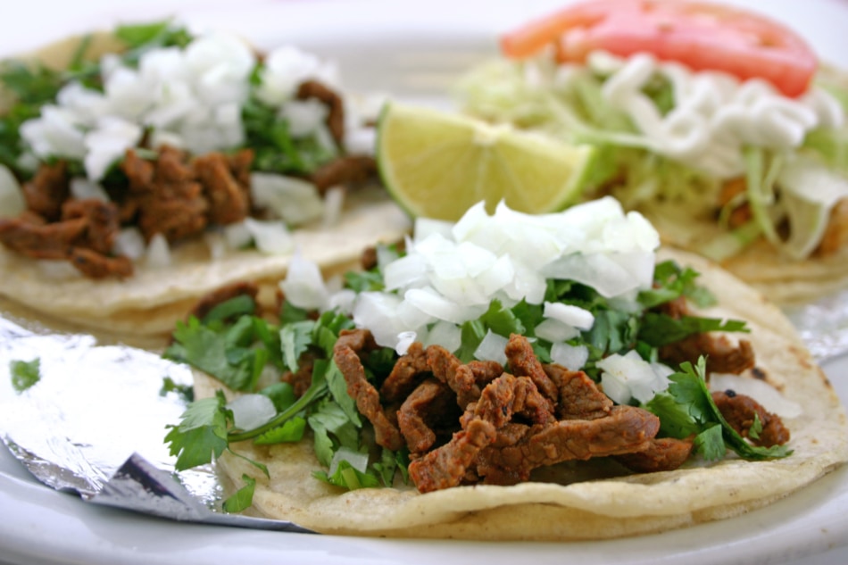 Carne asada (sliced beef) tacos.