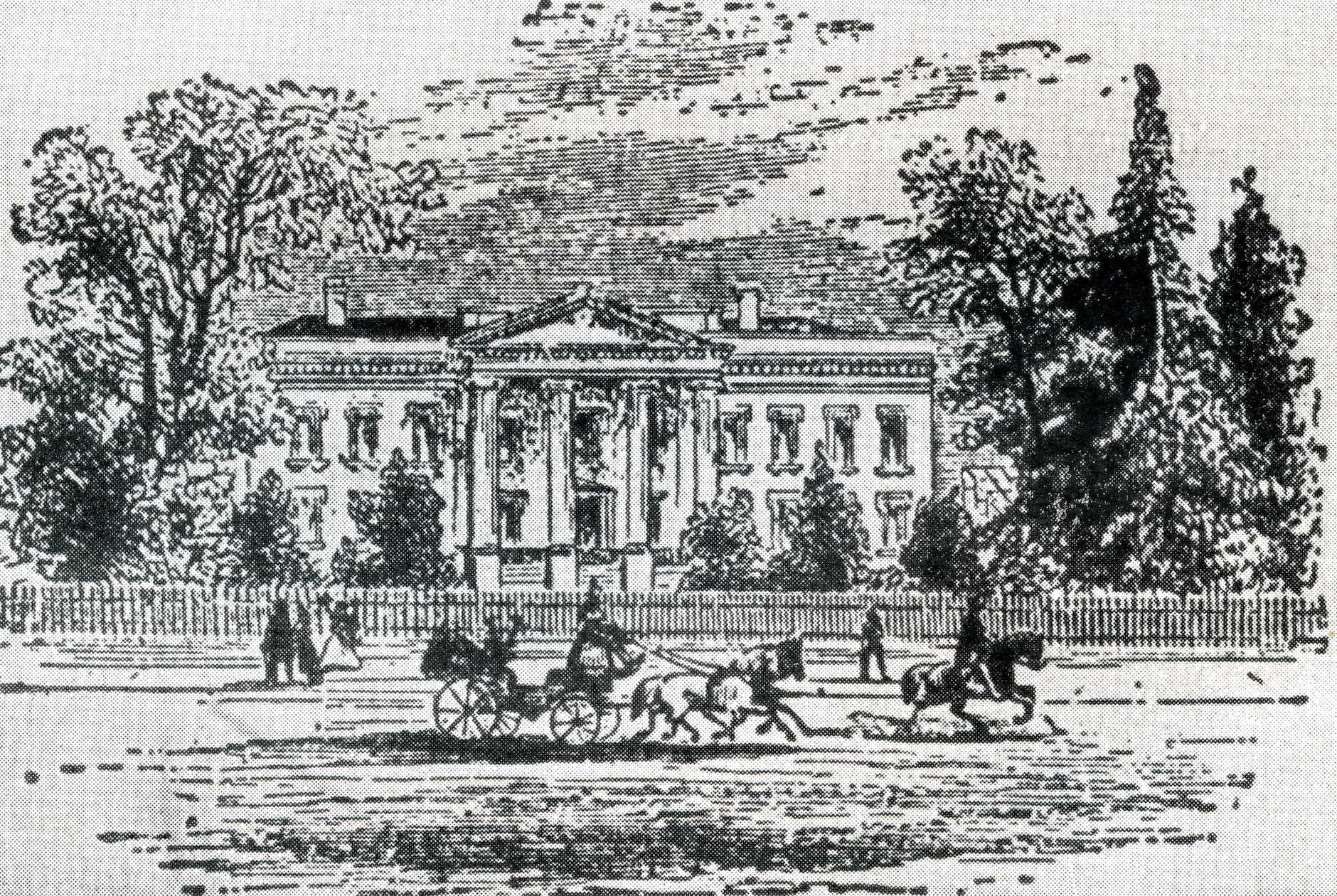 Vintage drawing of white house in washington
