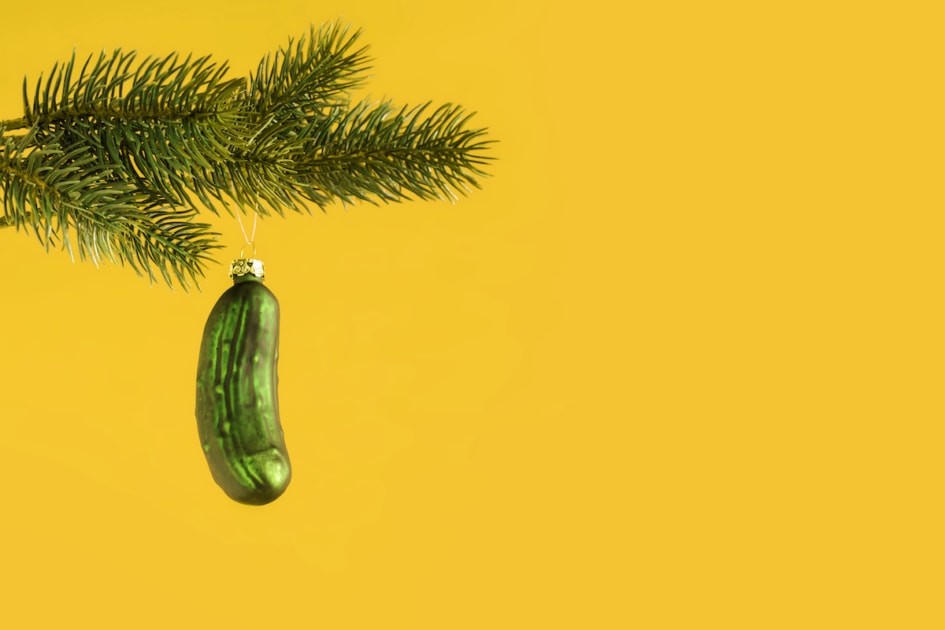 An image of a typical Christmas gherkin decoration.